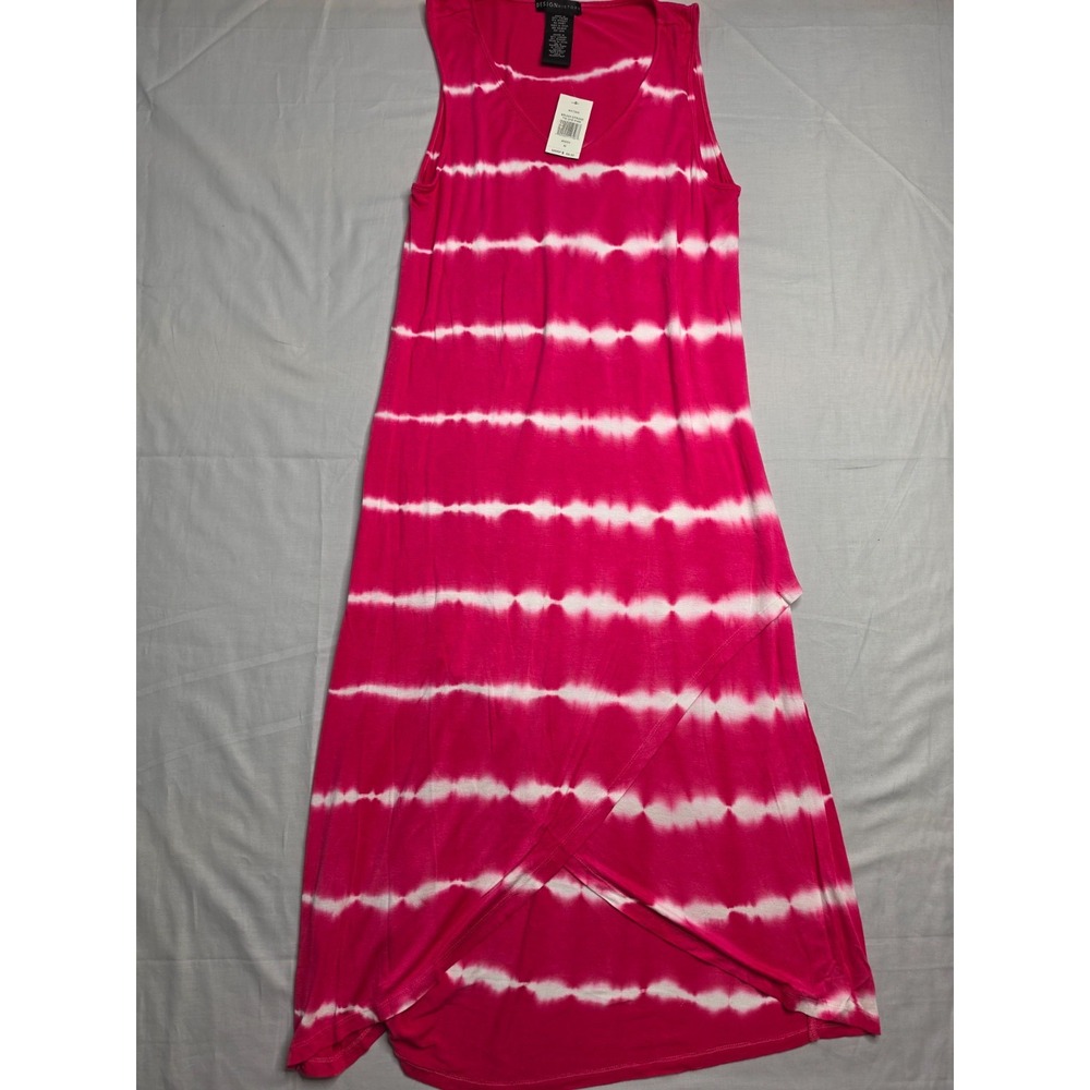 Design History Maxi Dress Womens Missy Medium Pink Brush Stroke Asymmetrical Hem